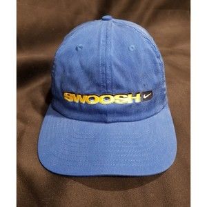 VTG 90s Nike SWOOSH Script Strapback Spellout Hat Cap Blue Cap Adjustable Rayon